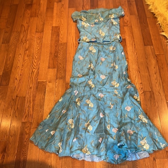 Sheme Bloom Peter Noviello Chetta B Silk Embroidered corset skirt blouse Sz 10 - Picture 5 of 13